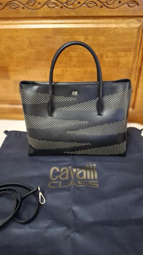 Čierna kožená kabelka cavalli class, roberto cavalli