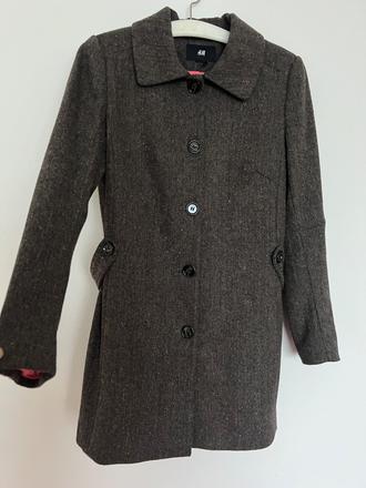 Hm tvidovy kabat hnedy s - 50perc vlna detail vzor, h&m,s