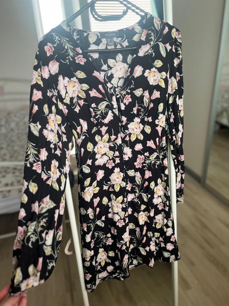 Primark kvetované čierne šaty košeľove, primark,m