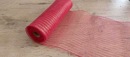 Dekoračná stuha 260 mm - červená so zlatou niťou, 