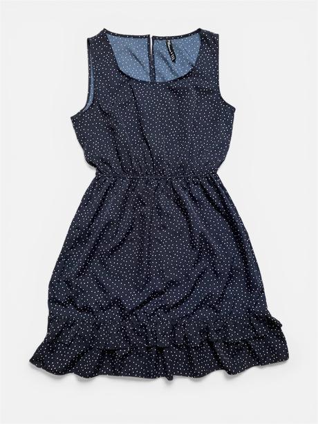 Dámske letné tmavomodré bodkované šaty na ramienka, l