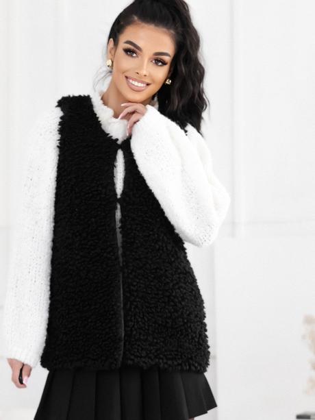 Dámska teddy vesta baránok béžová a čierna, l / m / s / xl / xxl