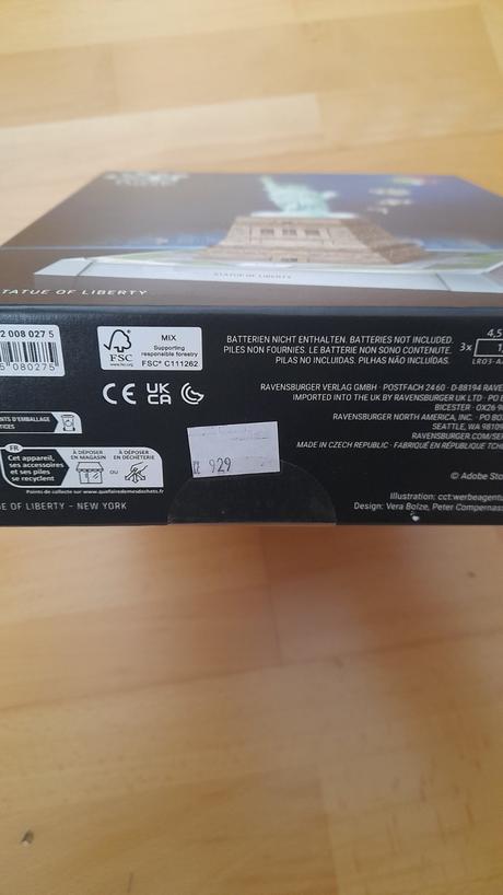 3d puzzle ravensburger socha slobody (nočná edícia, 