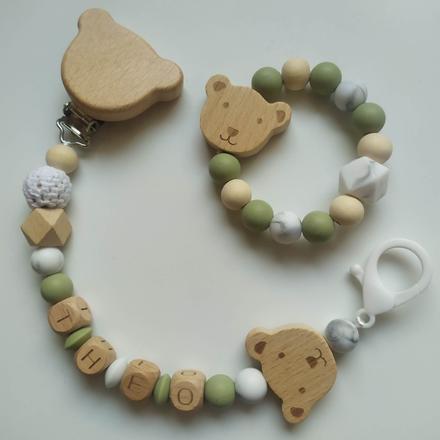 Retiazka na cumlík s menom a hryzadlo macko,