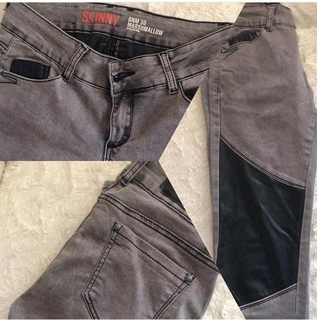 Krásne šedé rifle kombinované s koženkou, reserved,36