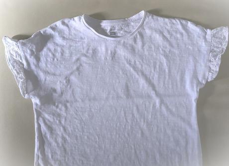 134/140 biele tricko s madeirovym rukavom,9-10 r., f&f,140