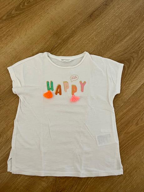 Letne tričko so žiarivým nápisom happy 110/116, h&m,110