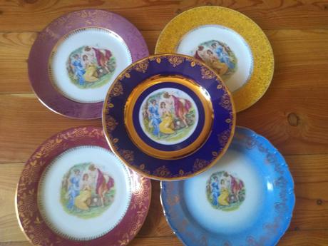 Retro porcelanové taniere  tri gracie 5ks, 