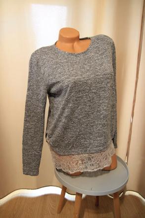 Šedý sveter s čipkou, l, l