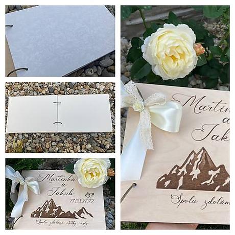 Drevený fotoalbum svadobný - hory, 