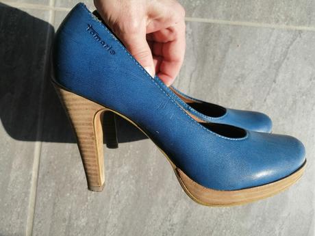 Modré lodičky tamaris v39, vd 25, opätok 9,5cm, tamaris,39