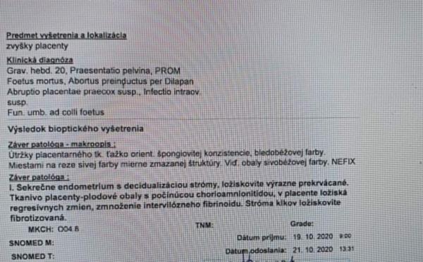 Vysvetlíte mi výsledky z histológie placenty a pupočnej šnúry?