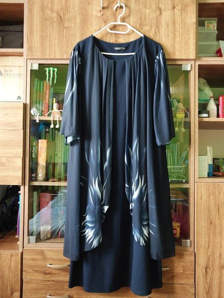 2v1 elastické tunikové šaty so šifónovým plášťom, 4xl