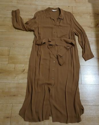 Béžovohnedé dlhé košeľové šaty, tchibo,46