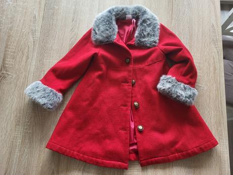 Vlnený dievčenský kabát 5-6 rokov červený, laura ashley,110