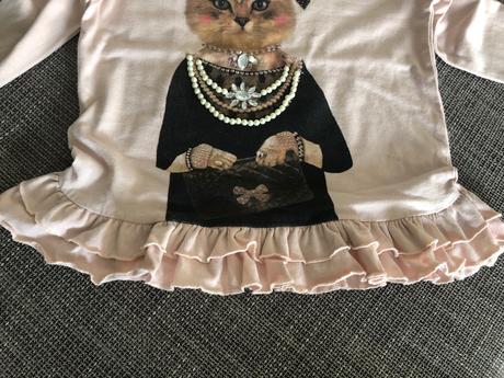 Tričko s macickou, vykladané kamienkami, 7-8 rokov, 128