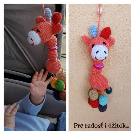Háčkovaná žirafka na zavesenie do kočíka,