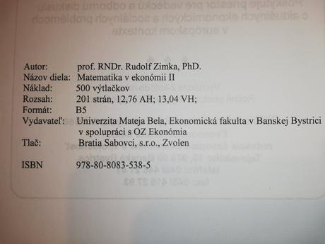 Matematika v ekonómii 2, 