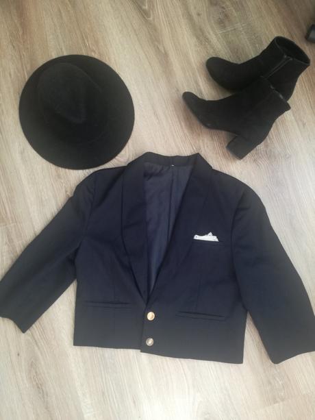Tmavomodre vintage/retro sako do pasa, m
