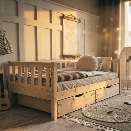 Detská montessori posteľ z masívu, rôzne veľkosti, šírka (cm): 140,dĺžka (cm): 200