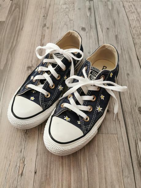 Tmavomodré plátenky s kvetmi converse, converse,36