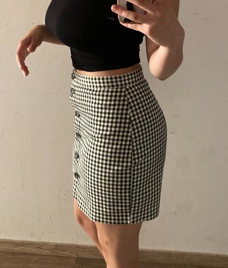 Kockovaná sukňa na gombíky, h&m,m