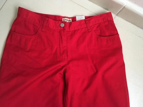 Dámske 3/4 nohavice veľ.38 z červenej ,,rifloviny", bonprix,38