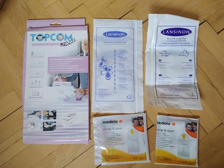 Medela a lansinoh sáčky na mlieko a topcom sáčky, 