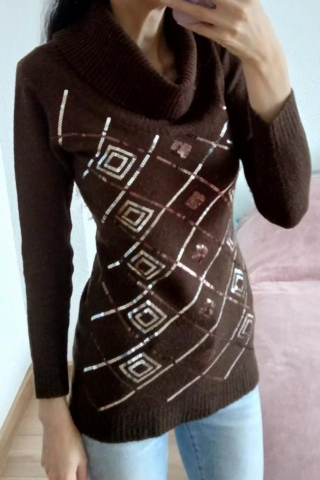 Hnedy sveter s flitrami, m