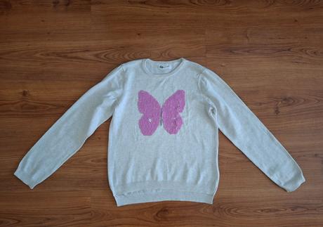 Pletený pulovrik s motýlikom (meniaci sa obrázok), h&m,134 / 140