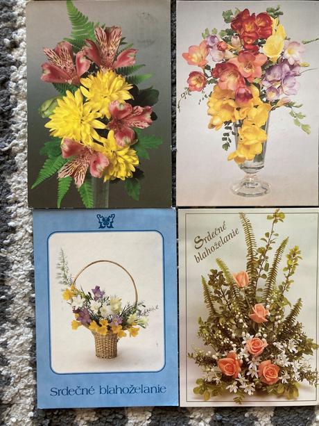 Retro pohľadnice kytice 80-90te roky, 