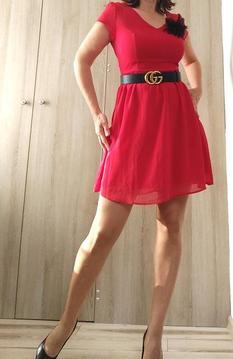 Červené šifonové šaty, new look,36