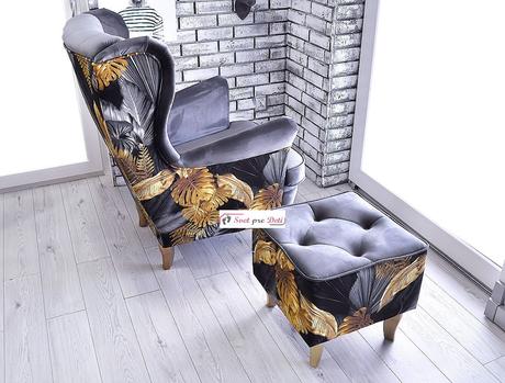 Taburetka podnožka grey cinamone + kvety,