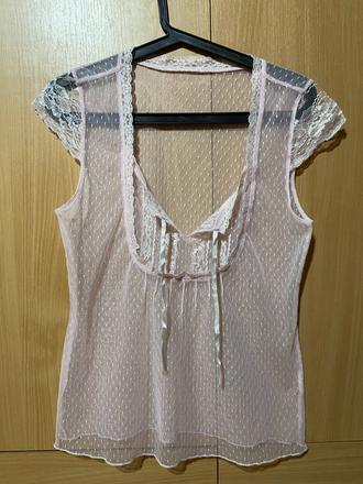 Ružová priesvitná blúzka, s