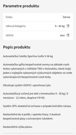 Autosedačka coletto s isofixom, coletto