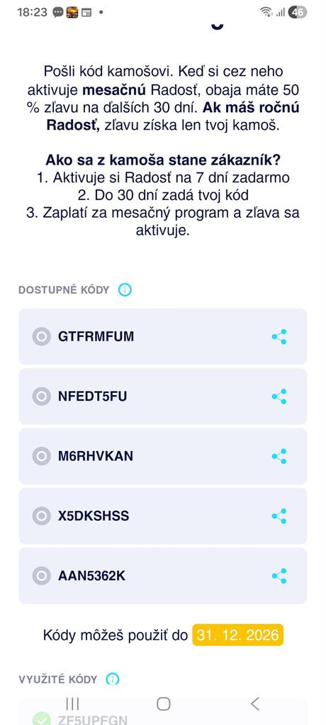 Zlavové kódy radosť, 