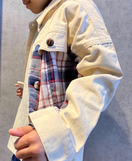 Bezova riflovka s kockovanym flanelom, 86