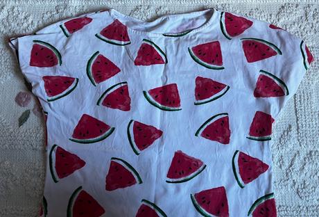 Biele melónové bavlnené handmade tričko, s/m, s