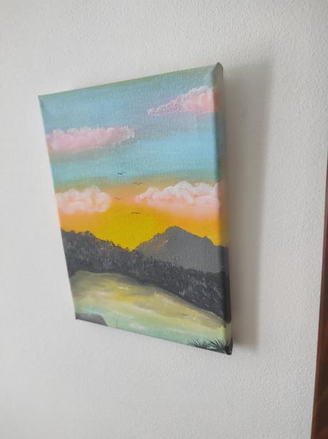 Malovany obraz zapad slnka 18x24cm, 