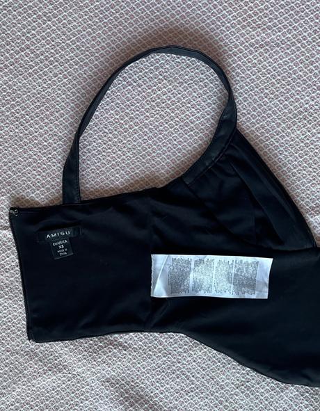 Čierny korzetový koženkový crop top, amisu, xs/34, amisu,xs