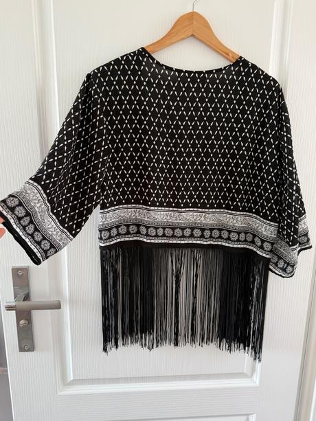 Čiernobiele kimono so strapcami, prešívané,, h&m,s