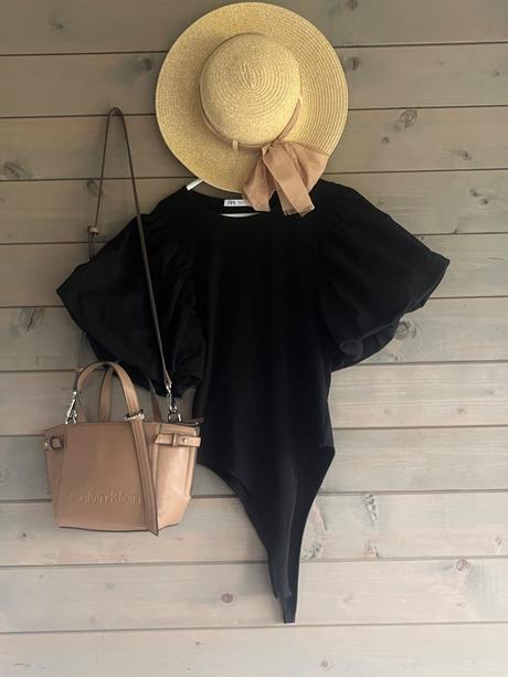 Elegantné čierne body s puff rukávmi (veľkosť s), zara,s