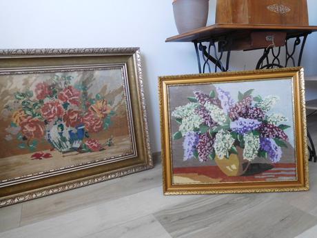 Obrazy vyšívané krížiková výšivka -v drevenom ráme, 