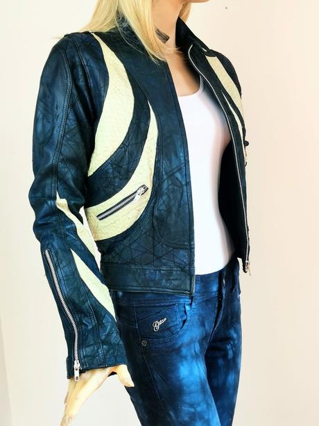 Dizajnová moto - kožená bundička, s