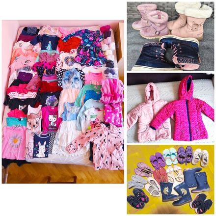 Balík dievčenského oblečenia 110, 116, 122 + obuv, 104–116