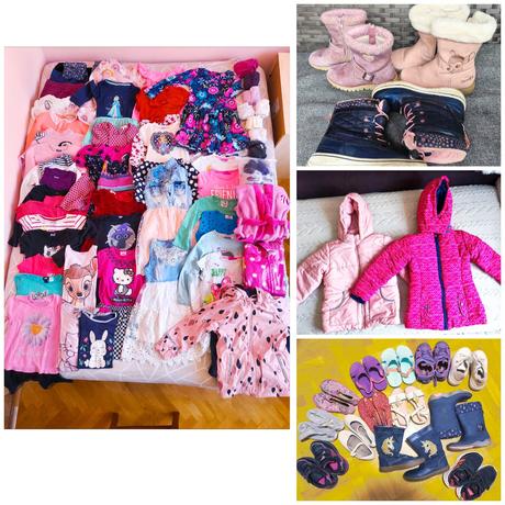 Balík dievčenského oblečenia 110, 116, 122 + obuv, 104–116