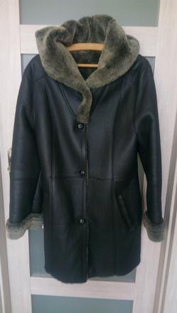 Pravý kožený trendy kožuch s kapucňou, l