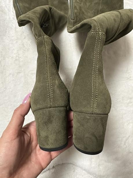 Čižmy nad kolená z prírodnej kože khaki r.polaňski, 39