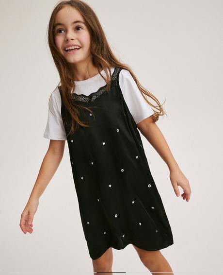 Dievčenské saténové šaty s čipkou a tričkom, reserved,146