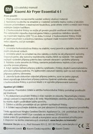 Teplovzdušná fritéza xiaomi air fryer essential 6l, 